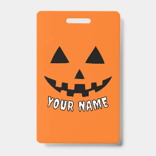 Personalised Orange Pumpkin Halloween Your Name ID Badge