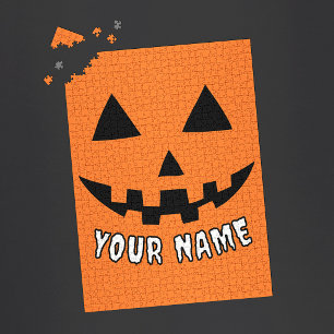 Personalised Orange Pumpkin Halloween Your Name Jigsaw Puzzle