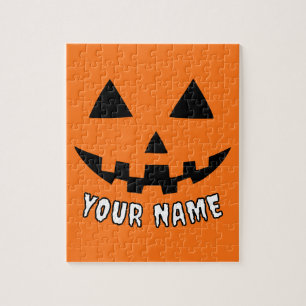 Personalised Orange Pumpkin Halloween Your Name Jigsaw Puzzle