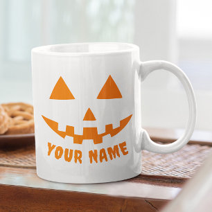 Personalised Orange Pumpkin Halloween Your Name Large Coffee Mug