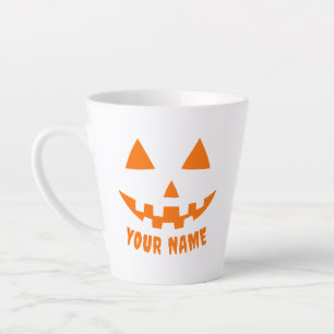 Personalised Orange Pumpkin Halloween Your Name Latte Mug