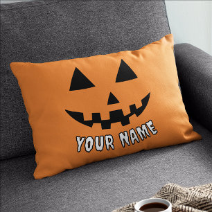 Personalised Orange Pumpkin Halloween Your Name Lumbar Cushion