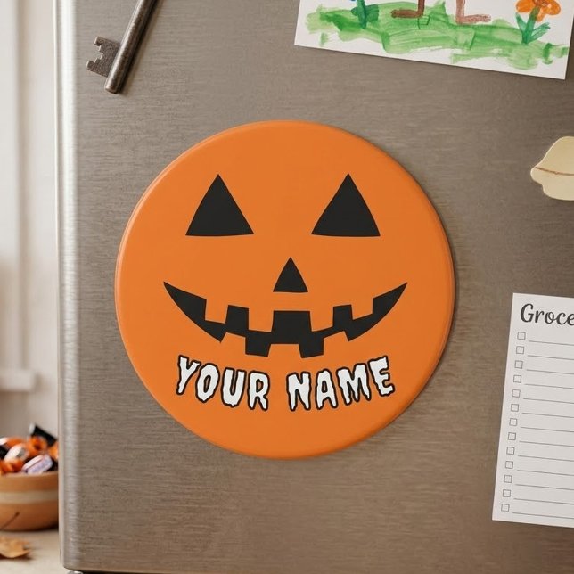 Personalised Orange Pumpkin Halloween Your Name Magnet (Creator Uploaded)