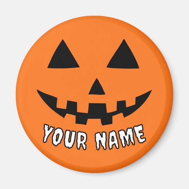 Personalised Orange Pumpkin Halloween Your Name Magnet (Front)