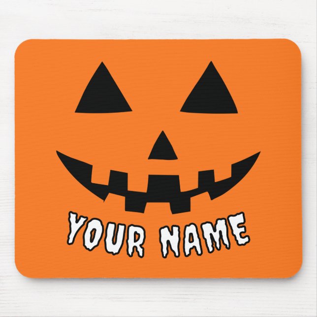 Personalised Orange Pumpkin Halloween Your Name Mouse Pad (Front)