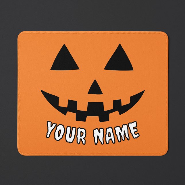 Personalised Orange Pumpkin Halloween Your Name Mouse Pad (Creator Uploaded)