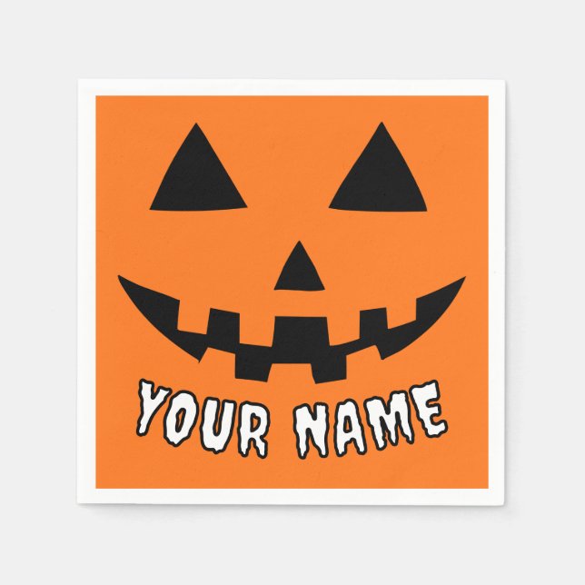Personalised Orange Pumpkin Halloween Your Name Napkin (Front)