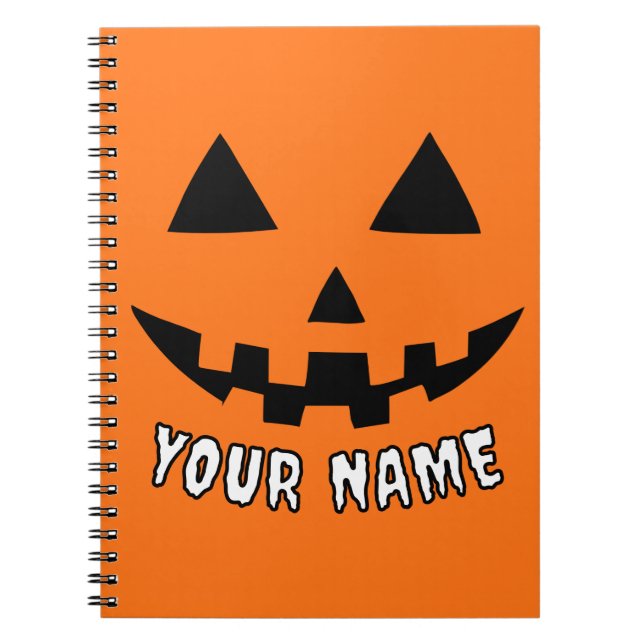 Personalised Orange Pumpkin Halloween Your Name Notebook (Front)