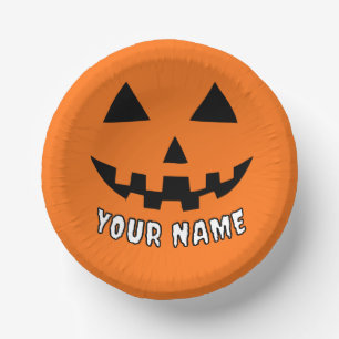Personalised Orange Pumpkin Halloween Your Name Paper Plate