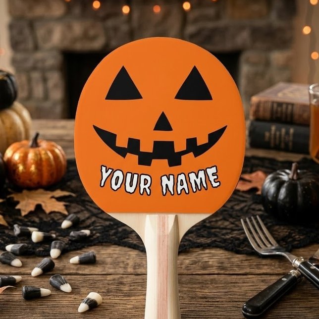 Personalised Orange Pumpkin Halloween Your Name Ping Pong Paddle (Creator Uploaded)