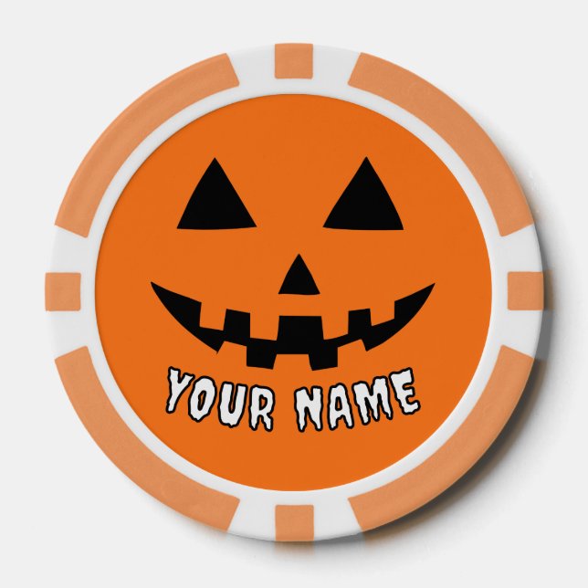 Personalised Orange Pumpkin Halloween Your Name Poker Chips (Front)