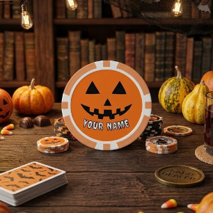 Personalised Orange Pumpkin Halloween Your Name Poker Chips