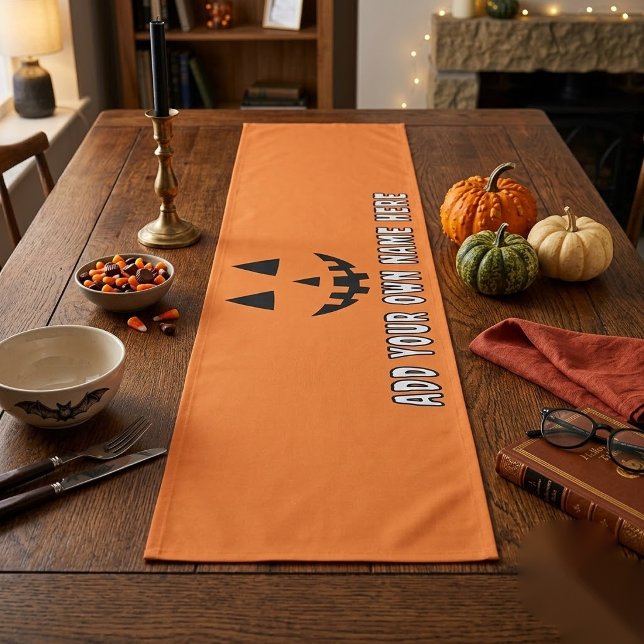 Personalised Orange Pumpkin Halloween Your Name Short Table Runner (Creator Uploaded)