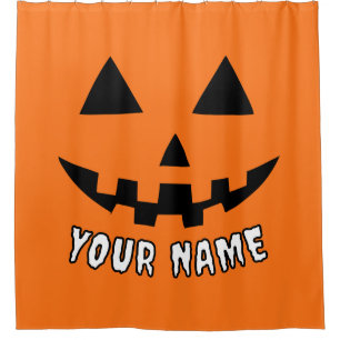 Personalised Orange Pumpkin Halloween Your Name Shower Curtain