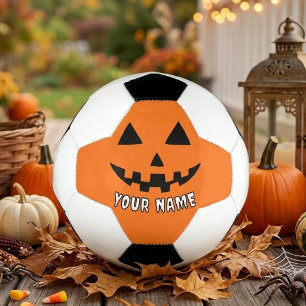 Personalised Orange Pumpkin Halloween Your Name Soccer Ball