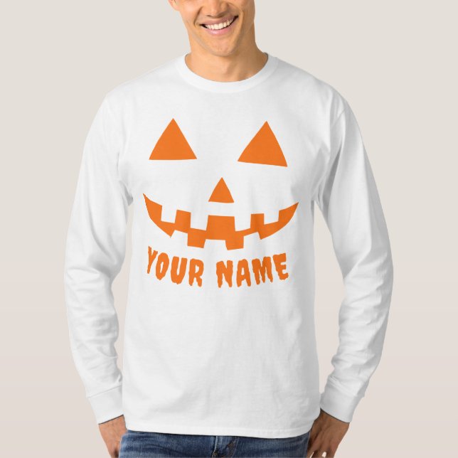 Personalised Orange Pumpkin Halloween Your Name T-Shirt (Front)
