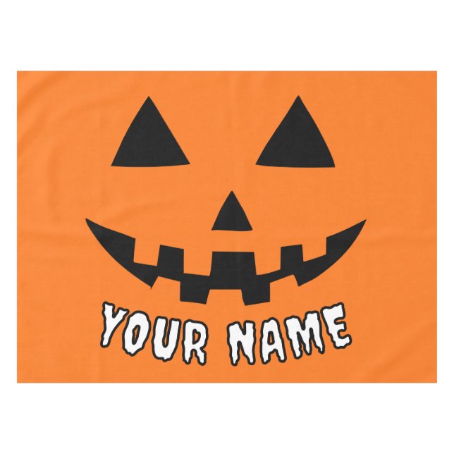 Personalised Orange Pumpkin Halloween Your Name Tablecloth (Front (Horizontal))