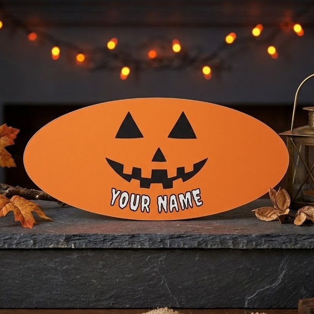 Personalised Orange Pumpkin Halloween Your Name Tag (Creator Uploaded)