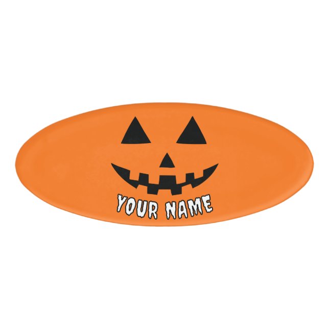 Personalised Orange Pumpkin Halloween Your Name Tag (Front)
