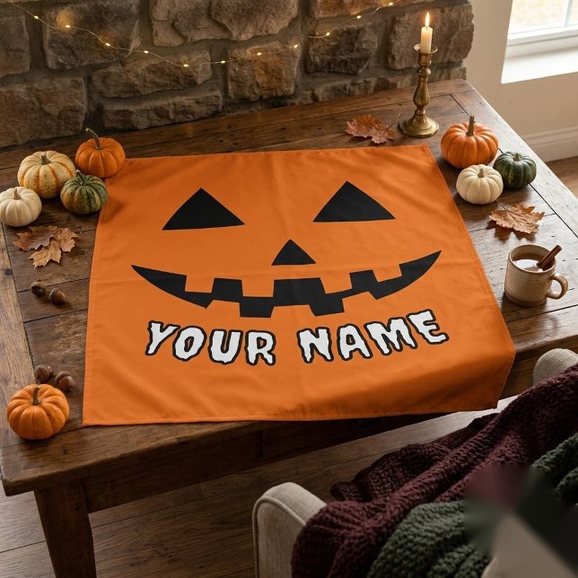 Personalised Orange Pumpkin Halloween Your Name Tapestry (Creator Uploaded)