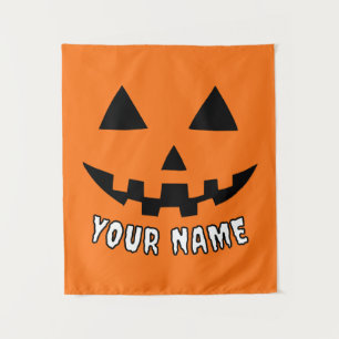 Personalised Orange Pumpkin Halloween Your Name Tapestry