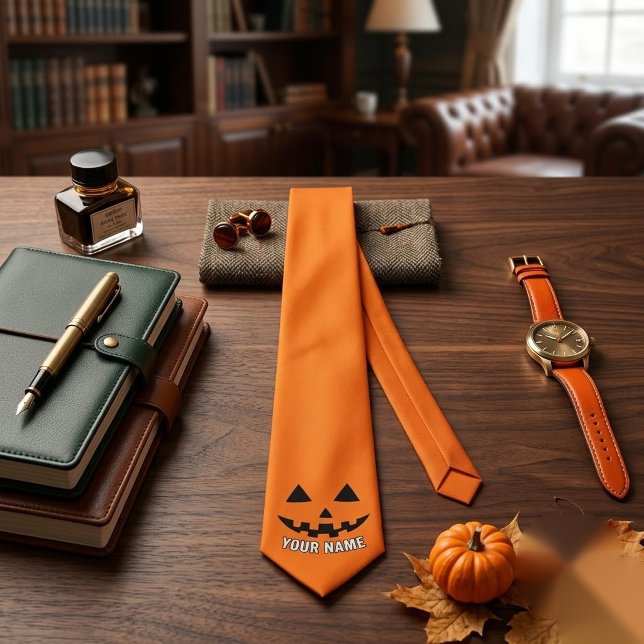 Personalised Orange Pumpkin Halloween Your Name Tie (Creator Uploaded)