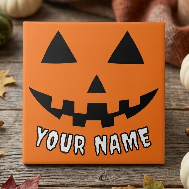 Personalised Orange Pumpkin Halloween Your Name Tile (Creator Uploaded)