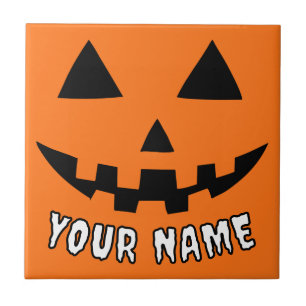 Personalised Orange Pumpkin Halloween Your Name Tile