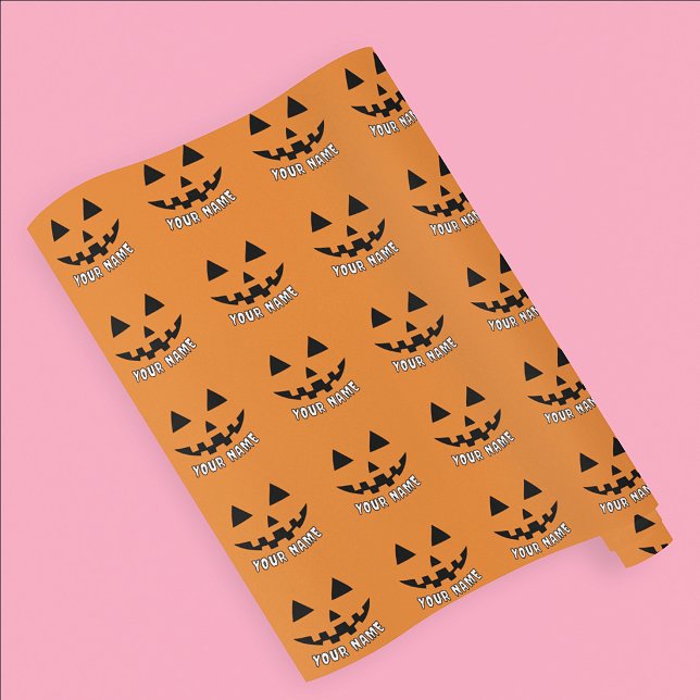 Personalised Orange Pumpkin Halloween Your Name Wrapping Paper (Creator Uploaded)