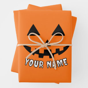 Personalised Orange Pumpkin Halloween Your Name Wrapping Paper Sheet