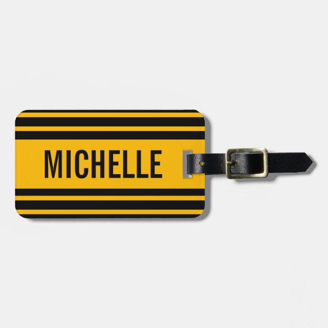 Personalised Orange Quad Stripe Luggage Tag (Front Horizontal)