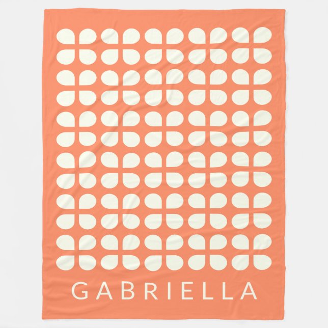 Personalised Orange Retro Midcentury Modern Bold Fleece Blanket (Front)