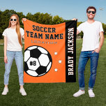 Personalised Orange Soccer Player Name Fleece Blanket<br><div class="desc">Personalised soccer themed fleece blanket for soccer players when they're not scoring goals on the field, and for their parents to support their kids and stay warm at chilly games! Makes a unique team gift for travel tournaments. Design features a soccer ball customised with the player's uniform number, custom text...</div>
