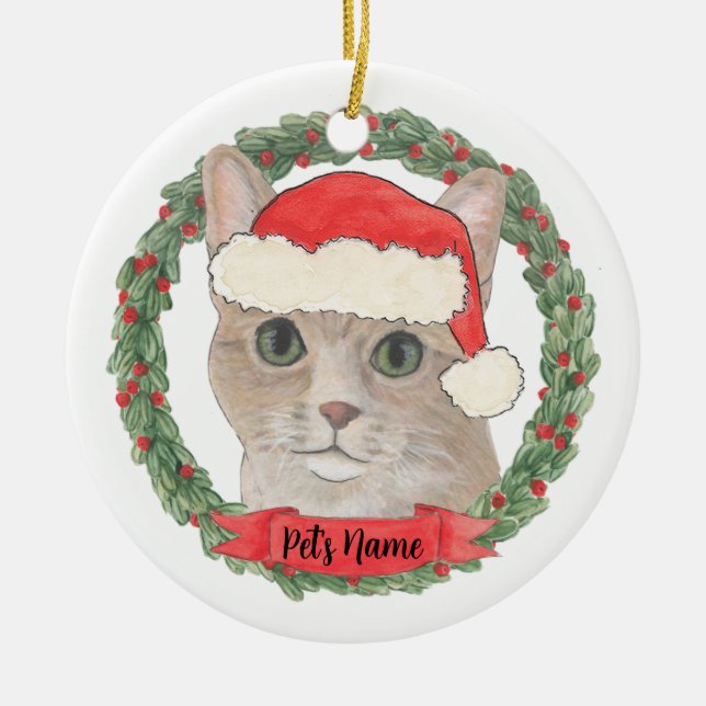 Personalised Orange Tabby Cat Ceramic Tree Decoration (Front)