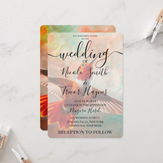 Personalised Orange Vibrant Hummingbird Wedding Invitation