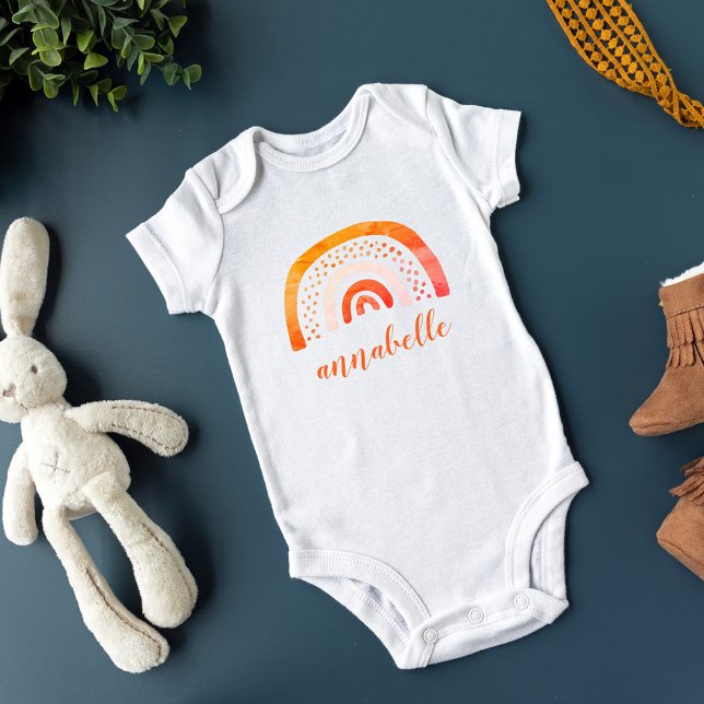 Personalised Orange Watercolor Rainbow Named Baby Bodysuit (Creator Uploaded)