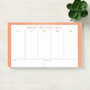 Personalised Orange Weekly Class Schedule Post-it Notes