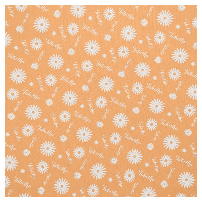 Personalised orange white daisy name pattern fabric (Swatch)