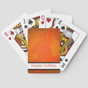 Personalised Orange White Woman Facing Playing Cards