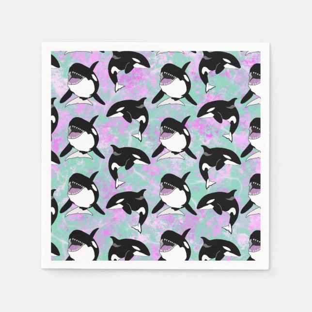 Personalised Orca Killer Whale Birthday Napkin (Front)