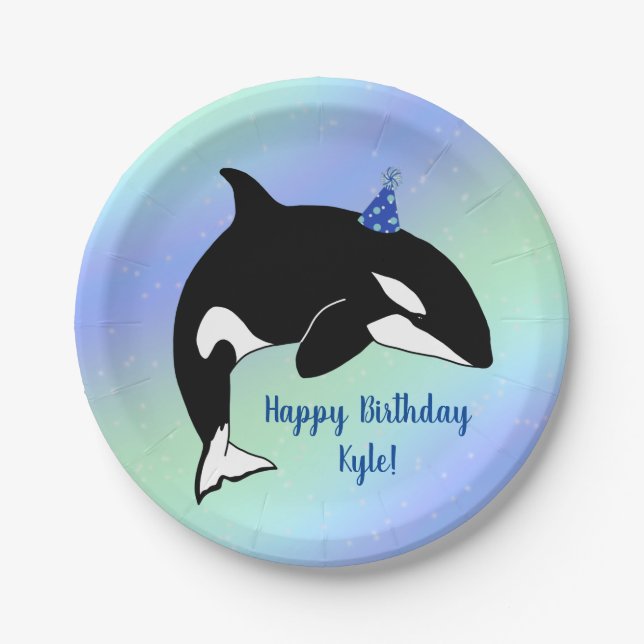 Personalised Orca Killer Whale Birthday  Paper Plate (Front)
