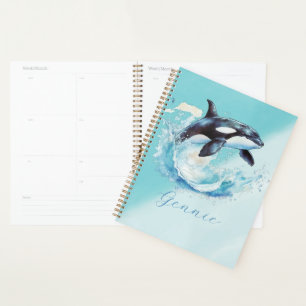 Personalised Orca Splash Turquoise Ocean Wildlife Planner