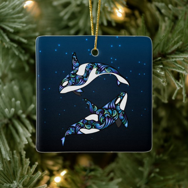 Personalised Orca Whales Our 1st Christmas Ceramic Ornament (Tree)