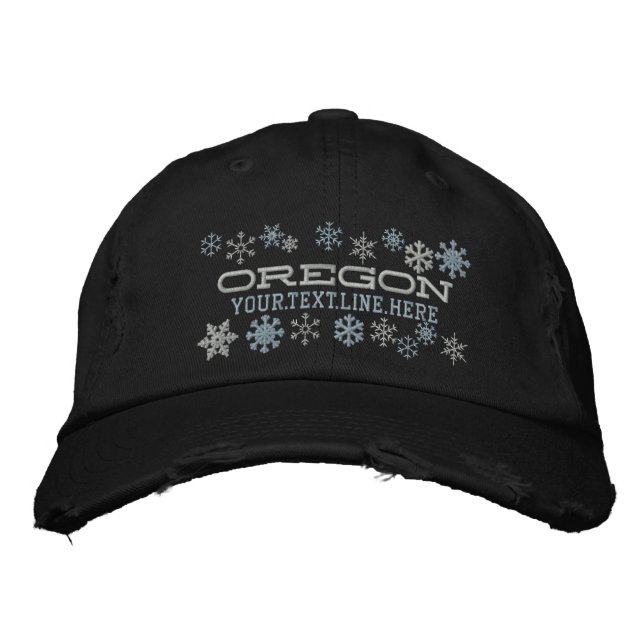 Personalised Oregon Winter Snowflakes Embroidered Hat (Front)