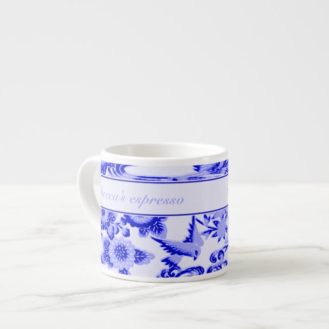 Personalised oriental Bird and leaves pattern Espresso Cup (Front Left)