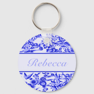 Personalised oriental Bird and leaves pattern Key Ring