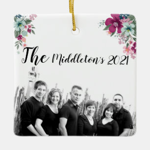 Personalised Ornament Tropical Flowers on White