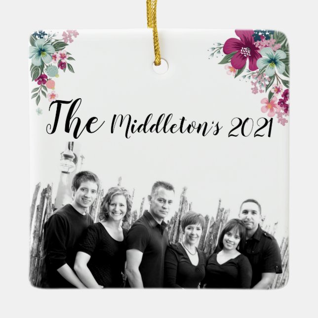 Personalised Ornament Tropical Flowers on White (Front)