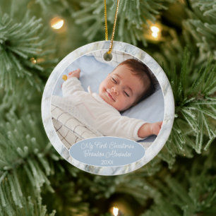 Personalised Ornament With Photo On Blue Marble