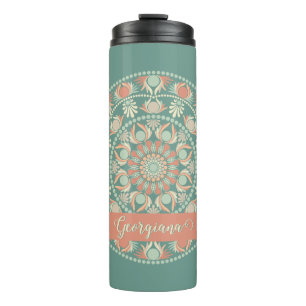 Personalised Ornate Retro Sage and Sand Mandala Thermal Tumbler